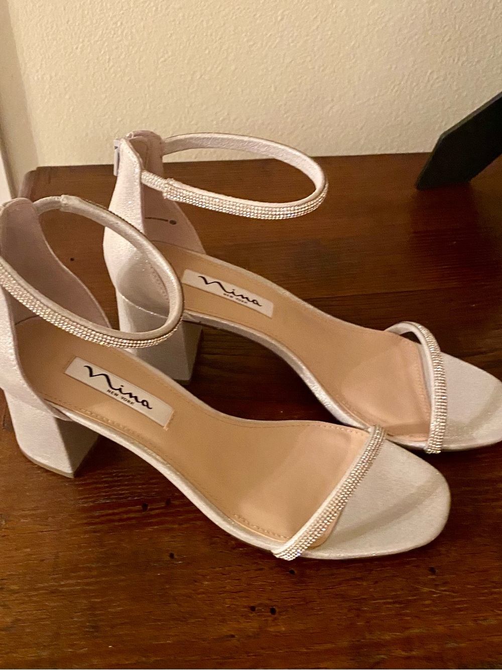 Nina Women's Silver Block Heel Sandals with Ankle Strap
